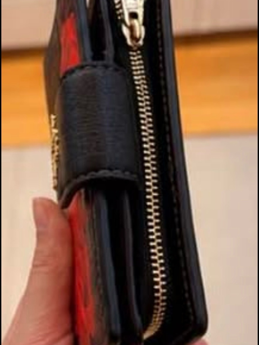 COACH Black Leather Wallet with Red Rose Print - Picture 2 of 4